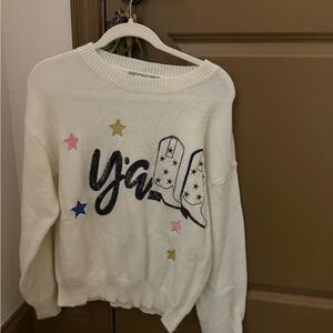 Cozy White Graphic Sweater with Star Accents